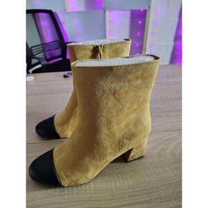 COUTGO‎ Womens Ankle Boots Chunky Block Heel Cap Toe Black Tan Size 9